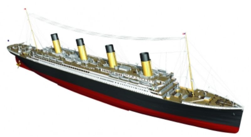 Detailed 1/144 scale model of the RMS Titanic, designed for remote control sailing and expert craftsmanship enthusiasts.