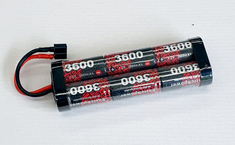 High-capacity 7.2V 3600mAh NiMH battery with Dean connectors, perfect for RC cars and high-performance devices.