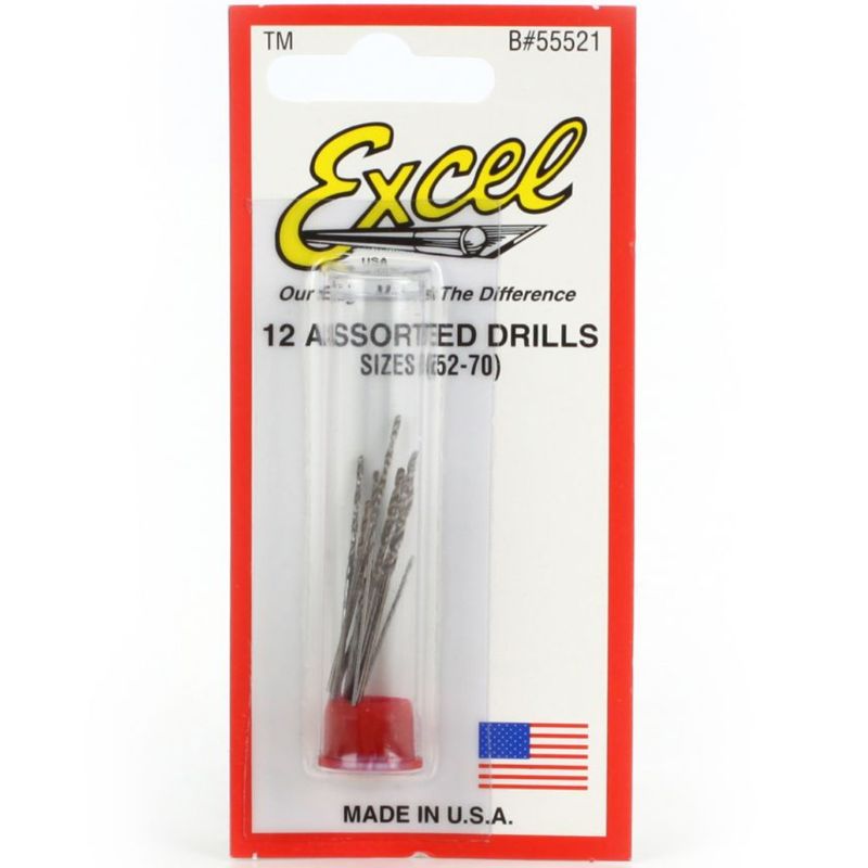 Set of 12 high-speed steel micro drill bits, sizes #60 to #70, ideal for precision crafting and versatile material use.