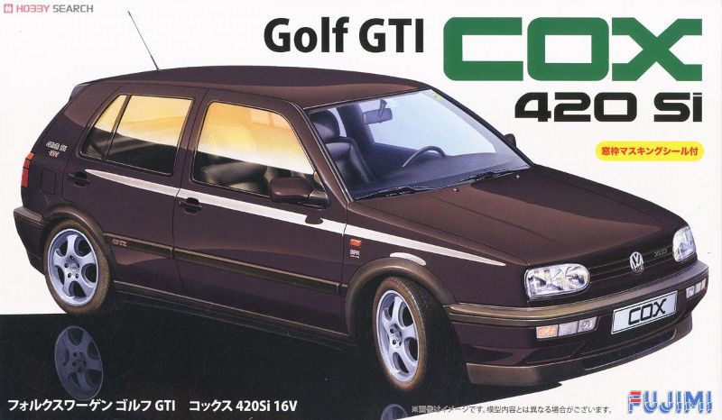 Plastic model kit of the 1/24 VW Golf Cox 420 Si 16V by Fujimi, featuring detailed assembly and custom painting options.