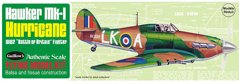 Balsa Glider Kit - Hurricane Mk1 with 16-inch wingspan, ideal for model builders and aviation enthusiasts.