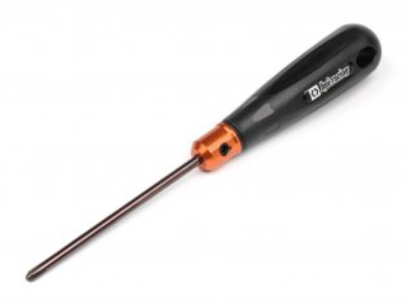 HPI Racing Pro-Series 4mm Phillips screwdriver with ergonomic handle, orange accents, and durable steel tip for RC car maintenance.