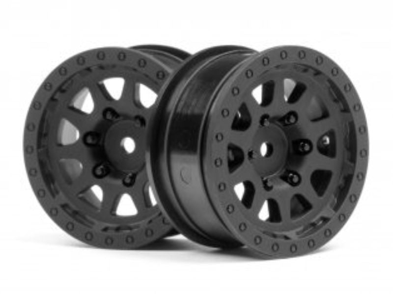 1.9" CR-10 Black wheels for RC cars, durable, stylish, enhance grip on various terrains, perfect for racing and off-road.