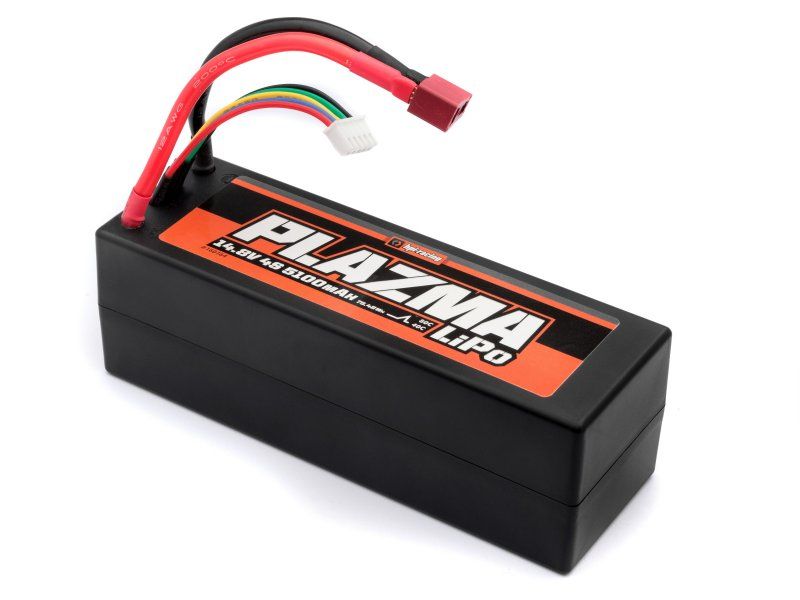 14.8V 4S 5100mAh 40C LiPo battery with T-Plug and JST-XH, designed for RC cars like HPI Trophy and Vorza.