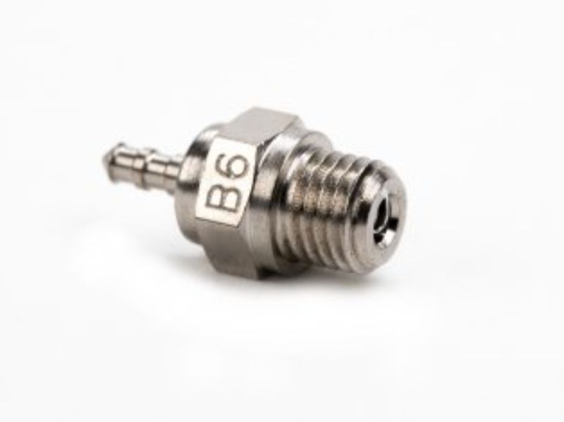 B6 Cold glow plug from HPI Racing enhances nitro car performance with durable Platinum-Rhodium construction for reliable ignition.