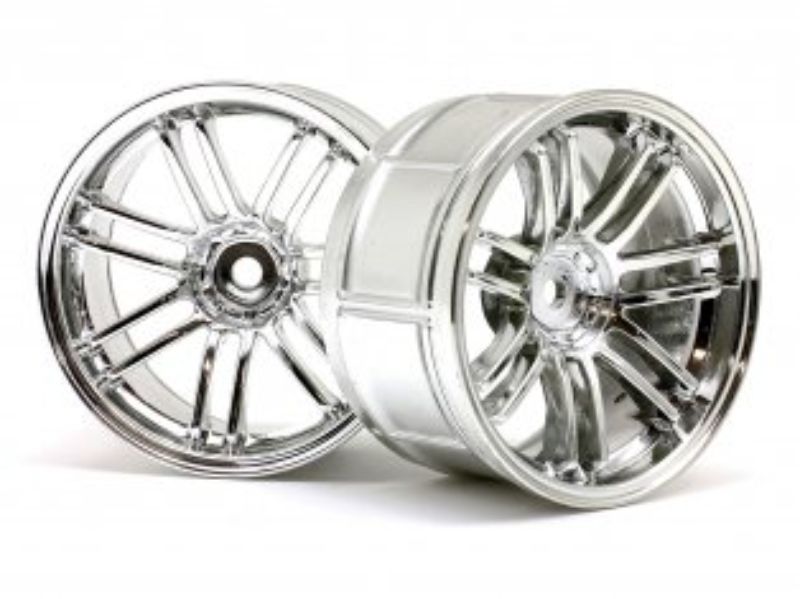 Stylish RAYS Chrome 3mm Offset RC car wheels designed for optimal performance and a super-low profile, perfect for enthusiasts.