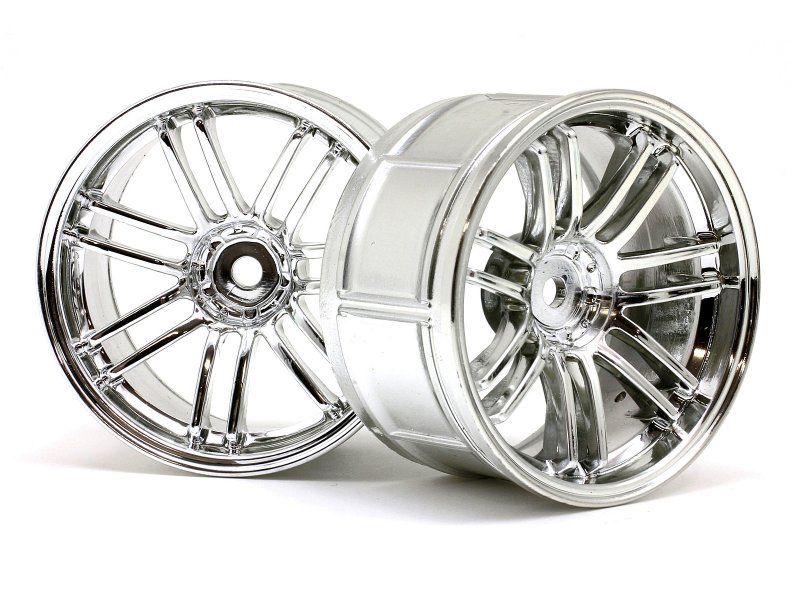 Chrome 1/10 LP32 VolkRacing wheels with super-low profile, designed for optimal RC car performance and modern aesthetics.