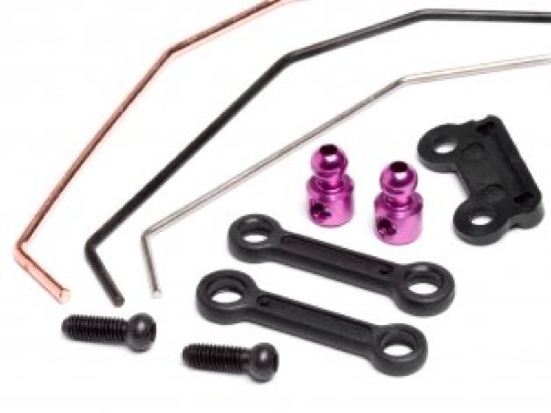 E10 Sway Bar set enhances handling and stability for HP 88016 HPI Racing cars with adjustable thickness options.