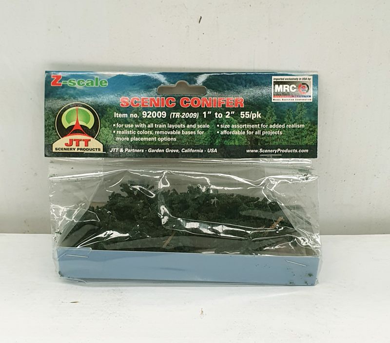 A bulk pack of 55 Econo-Conifer trees, ranging from 25-50mm tall, ideal for enhancing model landscapes.