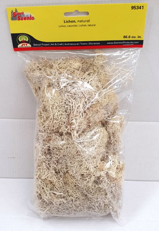 Natural lichen in various sizes for realistic model scenery, ideal for dioramas and miniature landscapes.