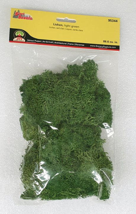 Vibrant light green lichen for model landscapes, ideal for dioramas and train sets, enhancing realism in miniature worlds.