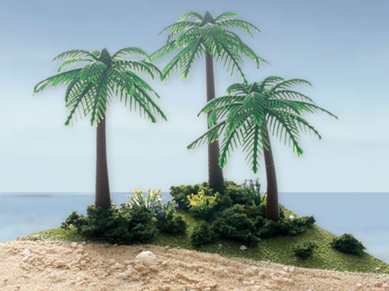 Realistic Desert Scene Kit for model railways, featuring vibrant plants and intricate terrain for immersive dioramas.