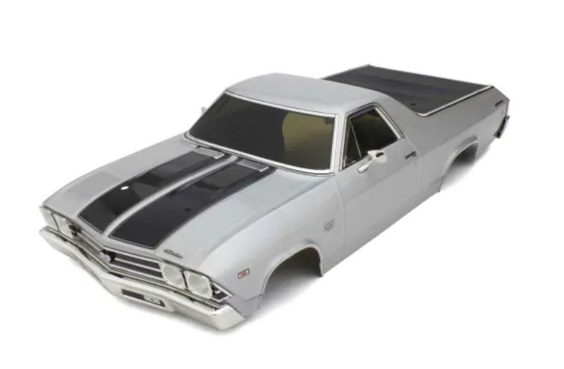 Kyosho El Camino body shell in Cortez Silver, designed for 1969 Chevy SS 396, perfect for RC customization and restoration.