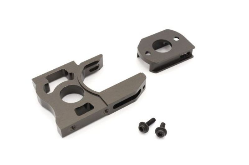 Aluminum motor plate for Kyosho MP10e, enhancing durability, performance, and efficiency for RC racing enthusiasts.