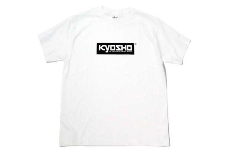 Kyosho Parts long sleeve white T-shirt featuring the iconic Box Logo, combining comfort, style, and passion for RC cars.