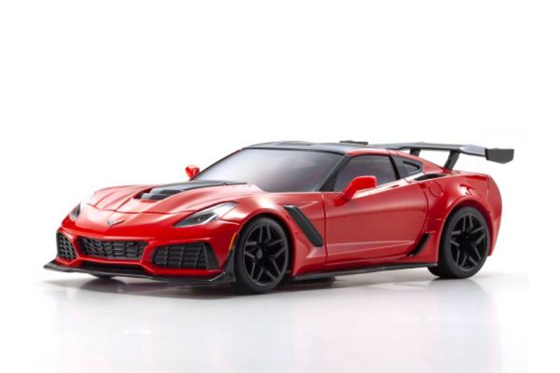 Kyosho MR-03W Corvette ZR1 body shell in vibrant red, perfect for customizing Mini-Z RC vehicles.
