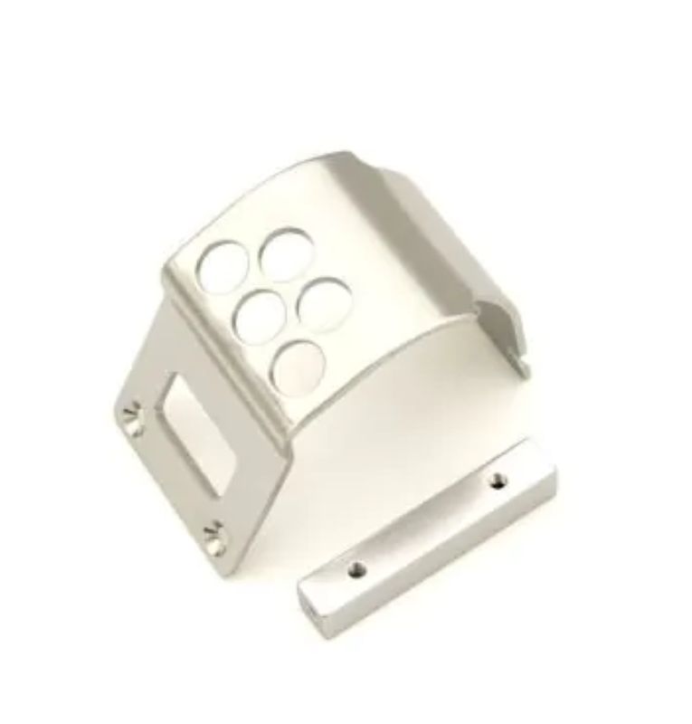 Silver Kyosho Ultima Motor Guard Set KP UT011S protecting RC motors from dirt and debris, enhancing durability and style.