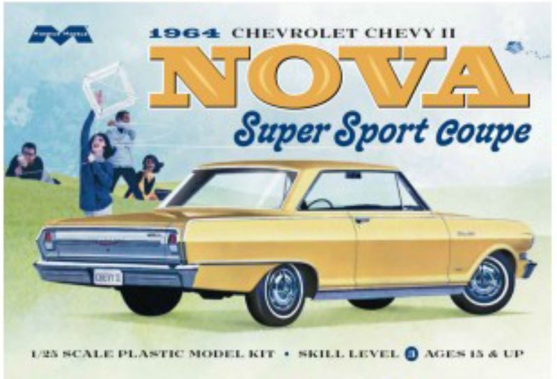 Detailed model kit of 1/25 '64 Chevy Nova SS, showcasing iconic muscle car design for collectors and hobbyists.