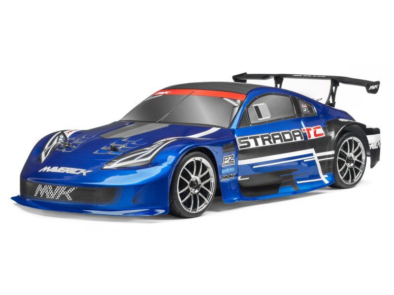 Pre-painted blue touring car body for Maverick Strada TC, enhancing speed, style, and performance in RC racing.