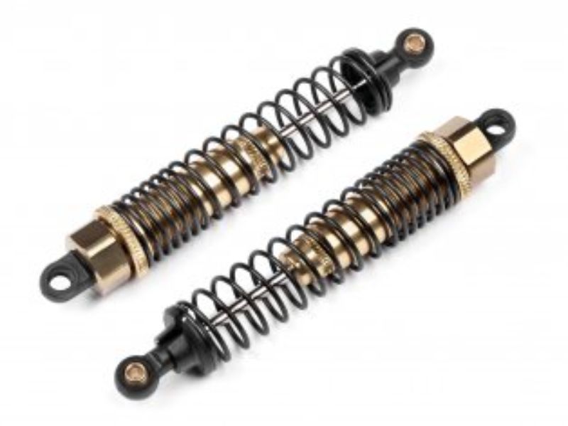 Aluminum shock set for Maverick Strada MT in matte amber gold, enhancing suspension strength and performance for RC enthusiasts.