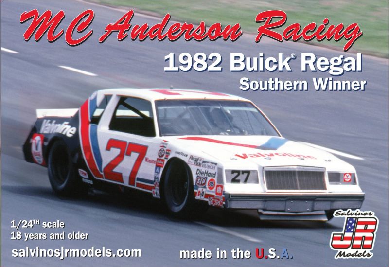 1/24 scale model kit of the iconic 1982 Buick Regal #27 CY, featuring detailed parts for custom assembly and display.
