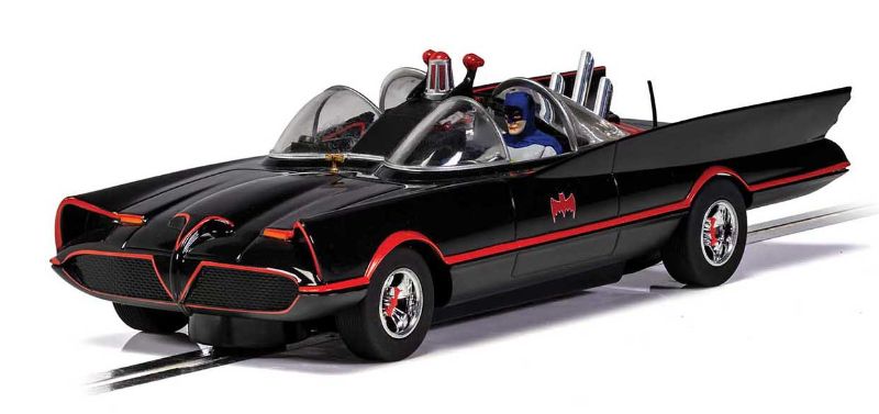 Detailed 1966 TV Batmobile slot car featuring Batman figure, perfect for collectors and racing enthusiasts.