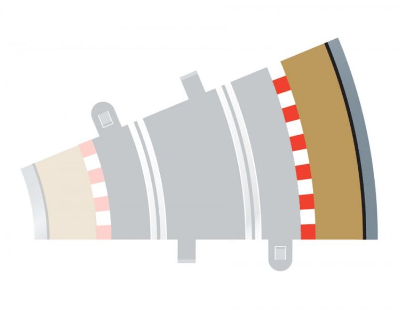 R2 Borders Outer 4 for Scalextric, featuring four 22.5-degree curves to enhance slot car track designs and racing dynamics.