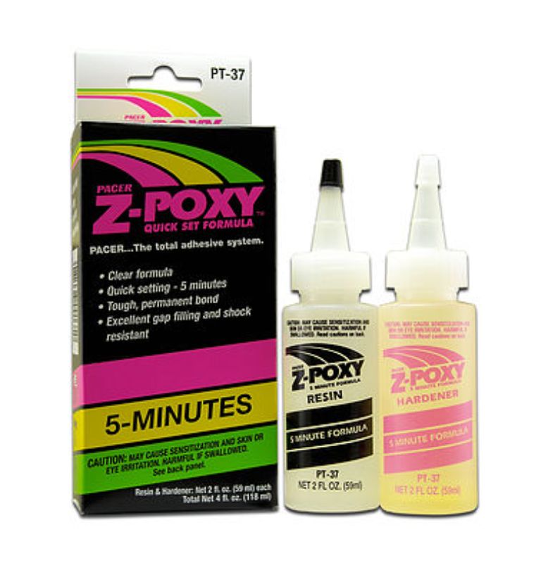 Fast-curing Z-Poxy 5min epoxy adhesive (118ml) for strong, clear bonds on wood, metal, glass, and ceramics.