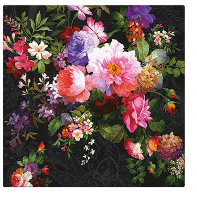 Elegant Paw Lunch Napkins featuring a rose on velvet design, 3-ply, 33cm, pack of 20, eco-friendly and stylish for any occasion.