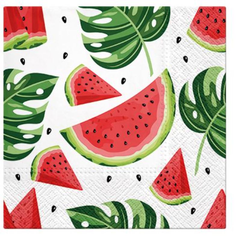 Colorful Paw Lunch Napkins featuring Tasty Watermelons, 33cm, 3-ply, eco-friendly, perfect for casual dining and celebrations.
