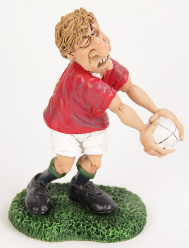 Hand-painted rugby ornament made from polyresin, perfect for indoor/outdoor display and a great gift for sports fans.