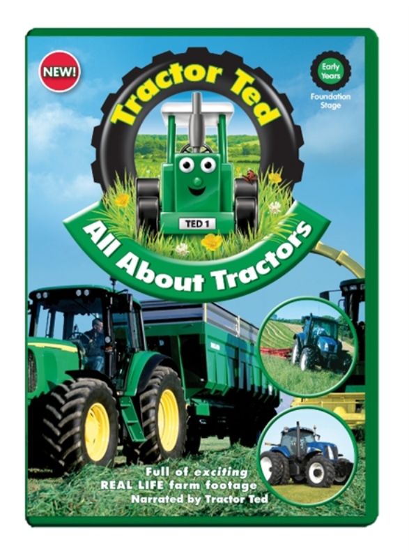 All About Tractors DVD featuring Tractor Ted explores real-life tractors in a fun, interactive 40-minute educational adventure.