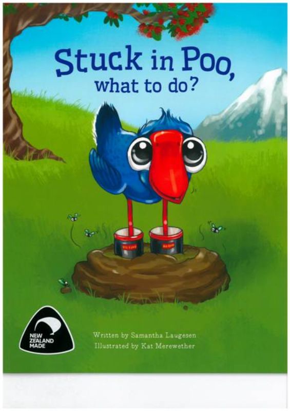 Brightly illustrated children's book featuring Luke the Pook, a cheeky pukeko navigating fun adventures and cow poo.