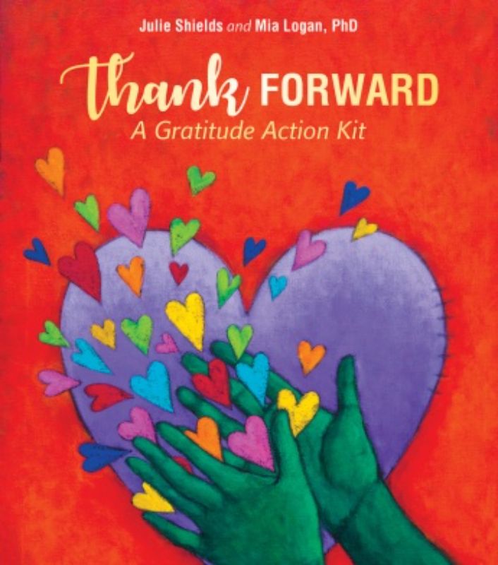Colorful Gratitude Action Kit featuring 21 cards promoting kindness, joy, and a companion guide for meaningful connections.