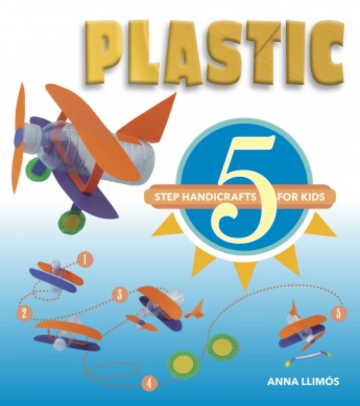 A vibrant hardback guide featuring 14 fun plastic crafts for kids, promoting creativity and fine motor skills through recycling.