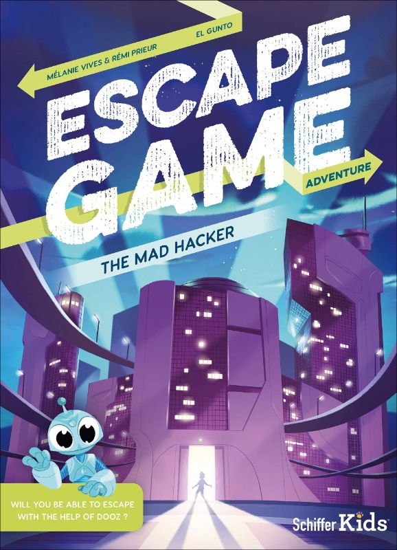 Illustration for 'Escape Game Adventure: The Mad Hacker', depicting a futuristic challenge to defeat a cyber virus.