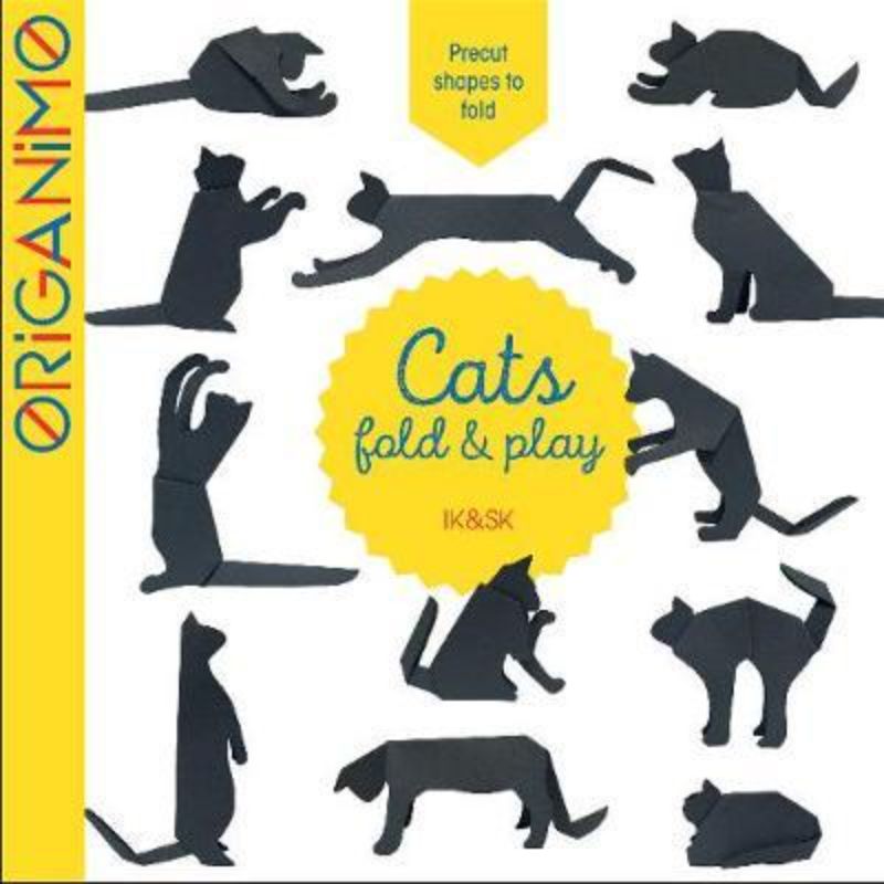 Fun origami book "Cats Fold & Play" with designs for crafting playful black cats and paper yarn balls for all ages.
