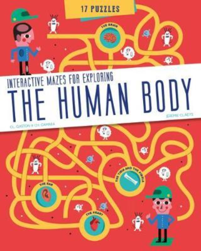 Interactive maze book on the human body, featuring 17 educational mazes for kids to explore anatomy and biology.