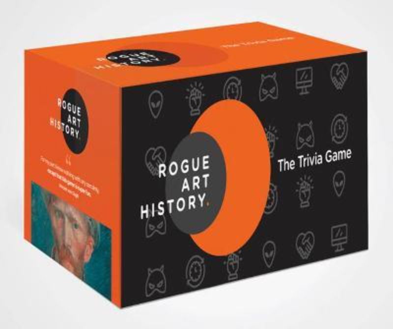 A group of players enjoying Rogue Art History: The Trivia Game, answering questions and collecting Artwork Cards in a vibrant setting.