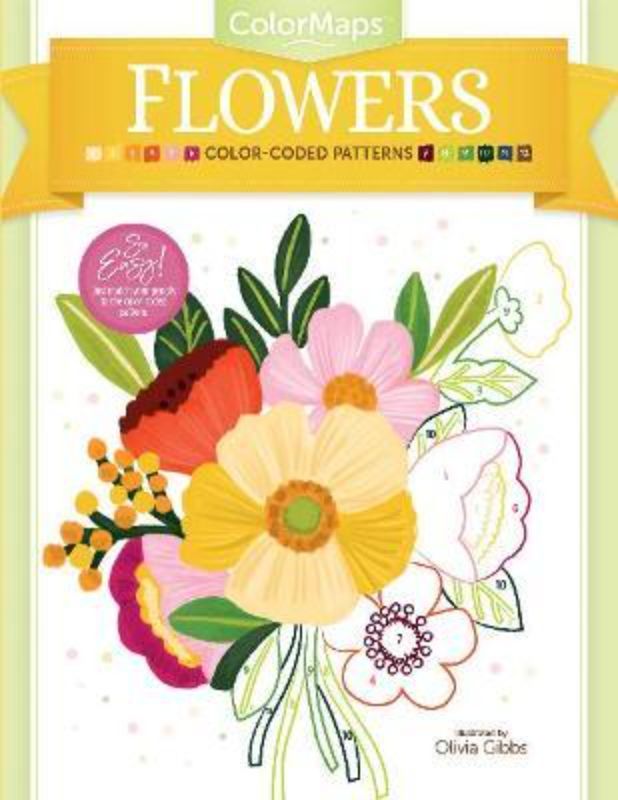 ColorMaps Flowers coloring book featuring 60 intricate, color-coded floral designs for easy and stress-free coloring.