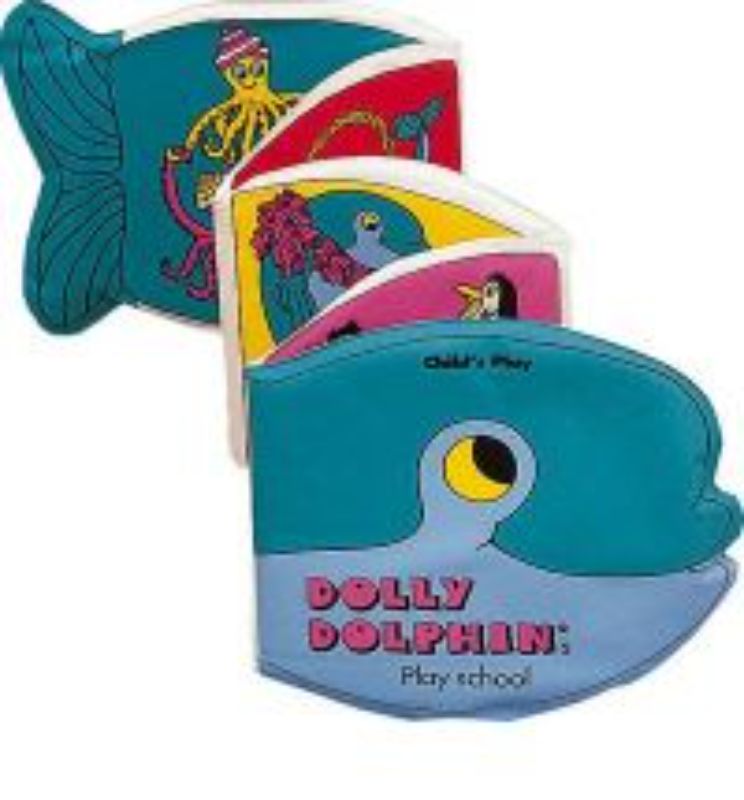 Vibrant Dolly Dolphin Bath Book with 10 colorful pages, perfect for making bath time fun and educational for toddlers.