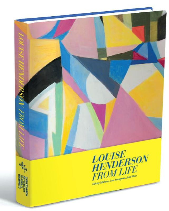 Hardback art book showcasing Louise Henderson's journey, blending modernism and embroidery over seven decades in New Zealand art.