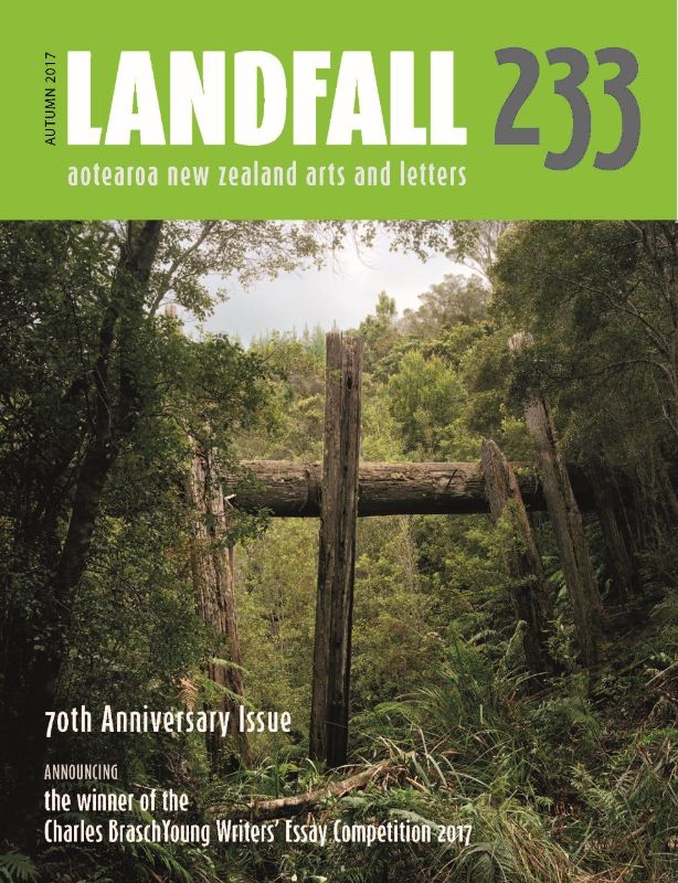 Cover of 'Landfall 233', a 208-page collection of contemporary New Zealand art and literature by Otago University Press.