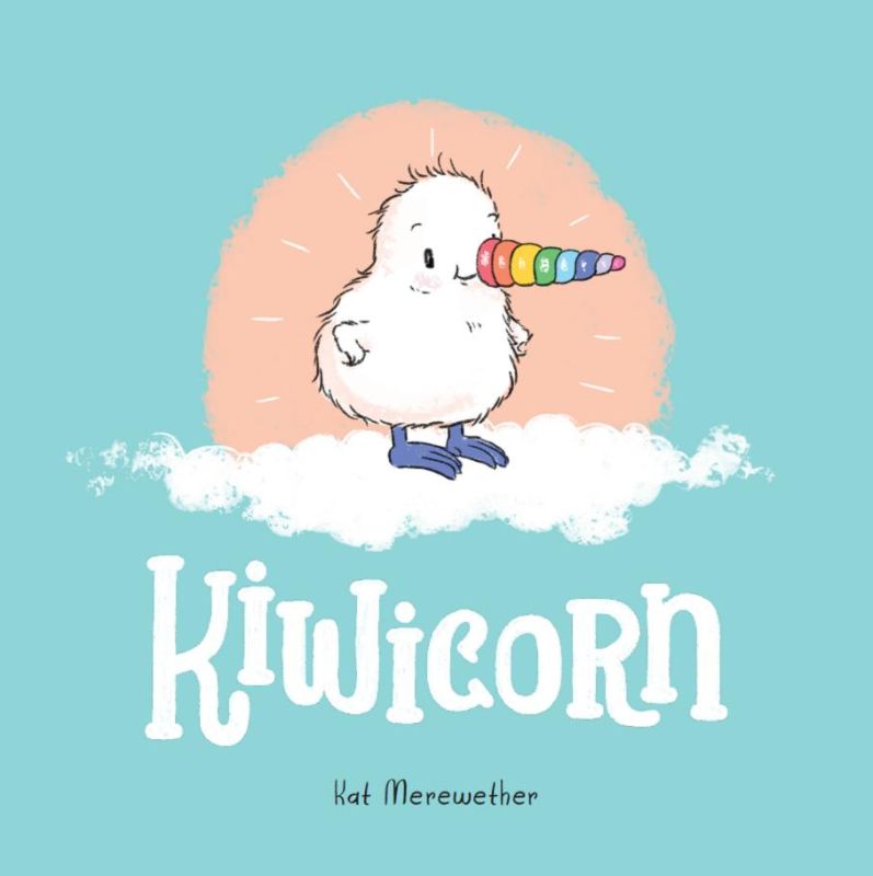 A charming hardback children's book titled "Kiwicorn" featuring whimsical illustrations celebrating individuality and diversity.