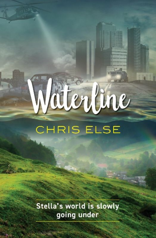 Cover of "Water Line" by Chris Else, depicting a dystopian world ravaged by climate change and modern technology.