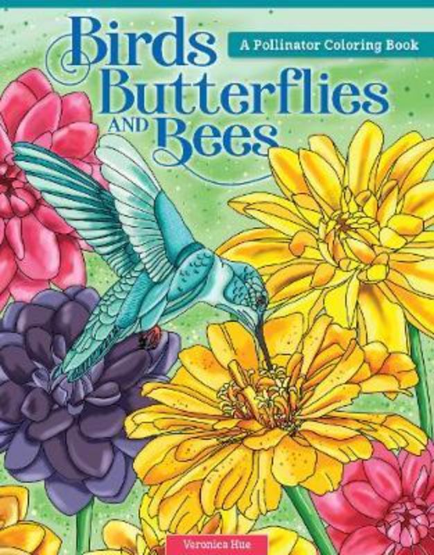 Adult coloring book showcasing 32 line art designs of birds, butterflies, and bees, promoting relaxation and nature appreciation.