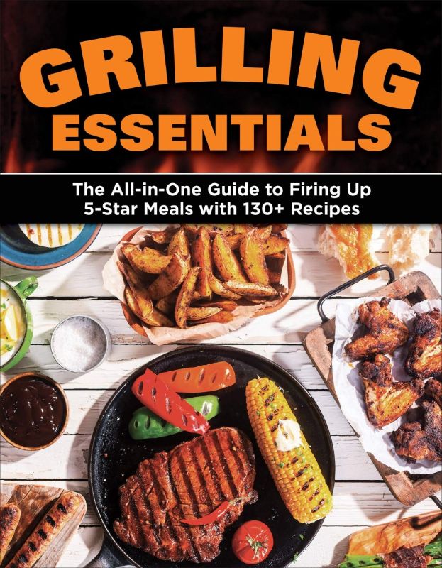 Grilling Essentials cookbook cover showcasing diverse recipes and expert tips for mastering outdoor cooking.