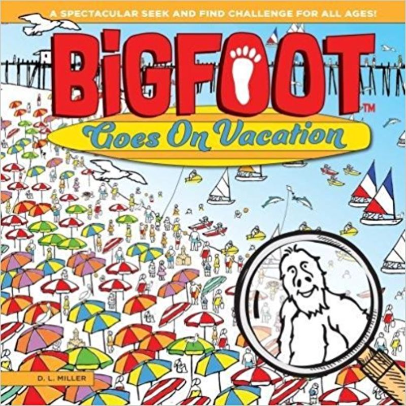 A vibrant children's book featuring Bigfoot's exciting vacation adventures, encouraging observation and learning through visual puzzles.