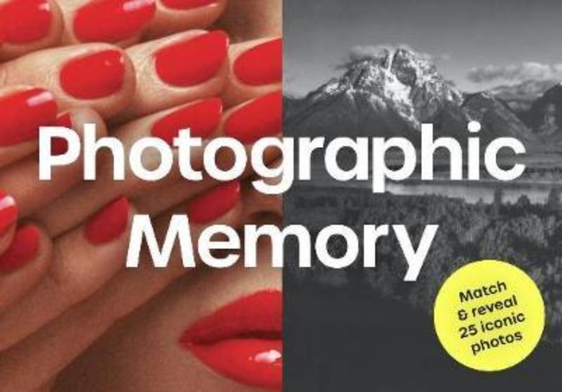 Illustration of the Photographic Memory game featuring 50 cards to match iconic photographs, designed for learning and fun.