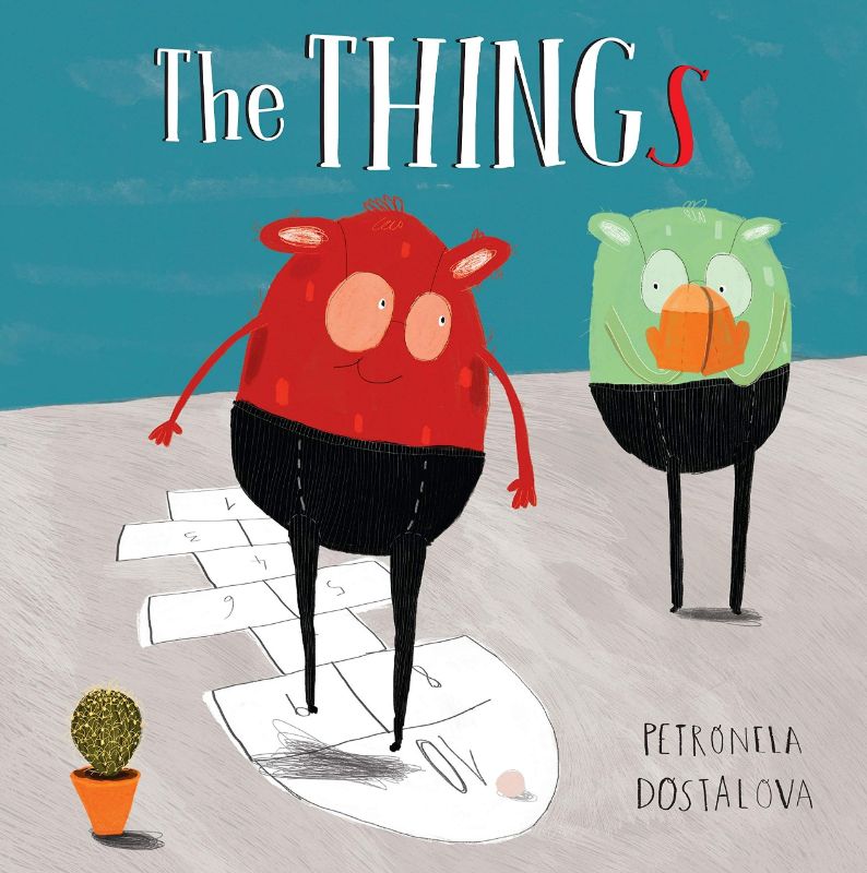 Children's book 'The Thing' featuring a cactus and moose puppet, exploring friendship and acceptance themes for ages 3-7.